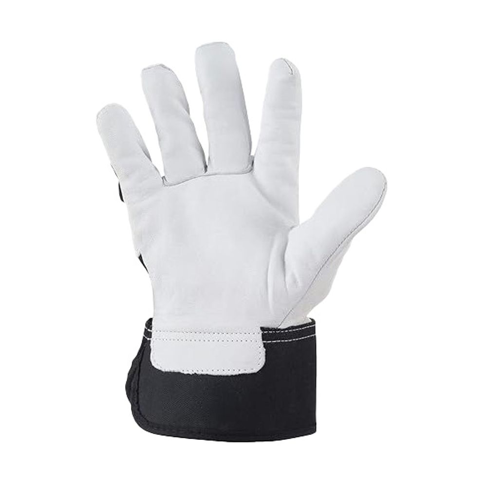 rigger gloves in white grain leather with a black canvas back, additional view 3, manufactured by Abeeha Leather Industry