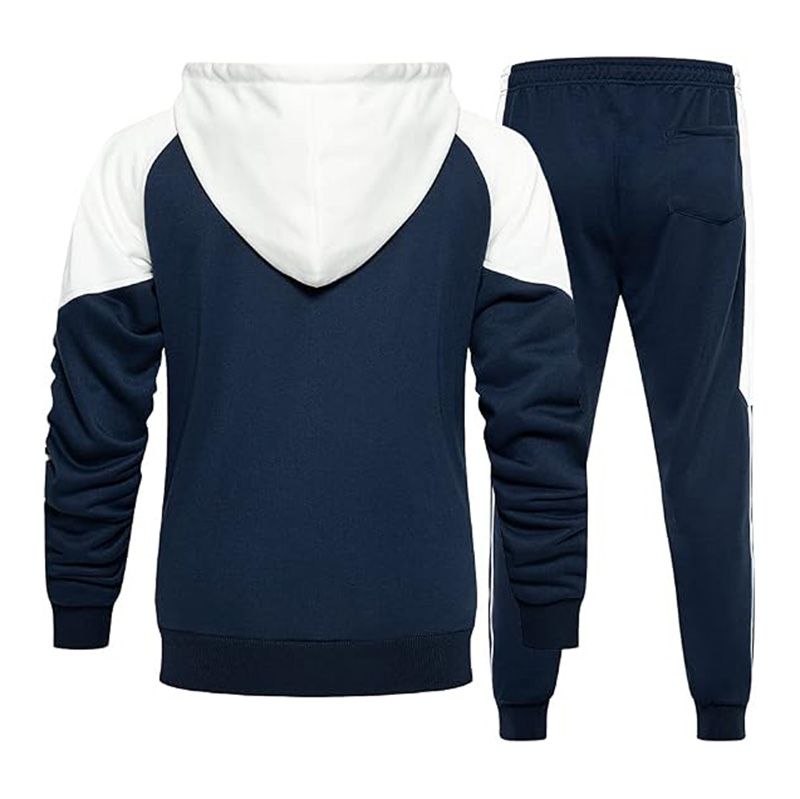 two-piece hooded tracksuit in navy and white, additional view 2, manufactured by Abeeha Leather Industry