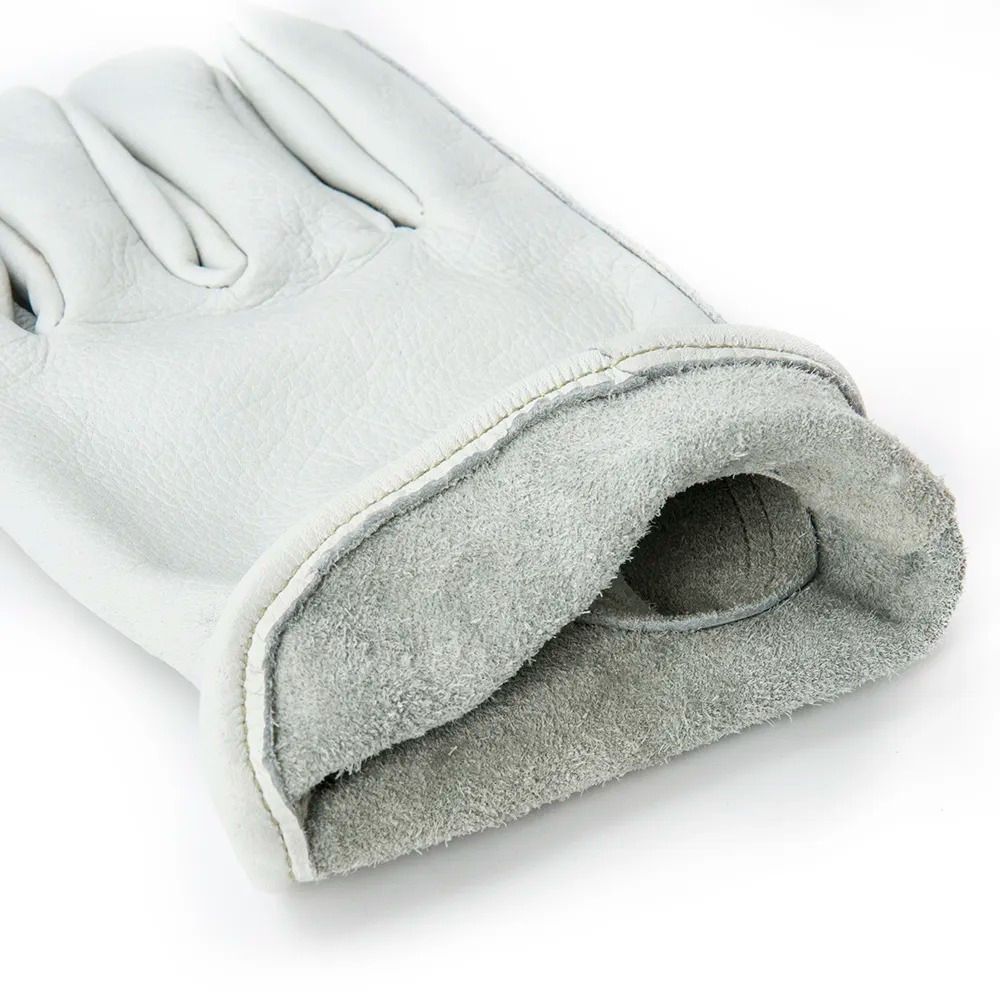 driver gloves in white grain leather with a tonal reinforcement patch, additional view 2, manufactured by Abeeha Leather Industry