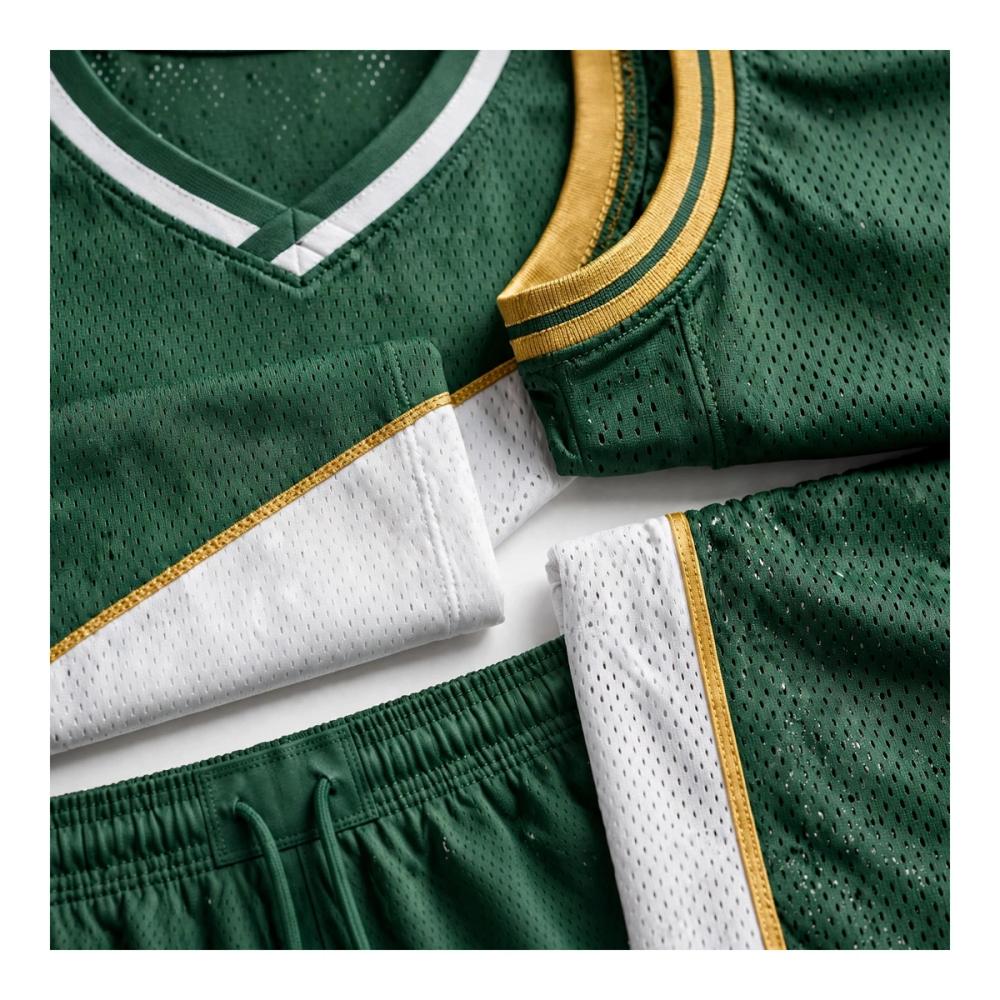 basketball uniform in yellow with green trim, additional view 6, manufactured by Abeeha Leather Industry
