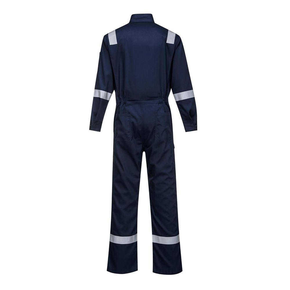 FR coverall in navy with reflective tape, additional view 2, manufactured by Abeeha Leather Industry