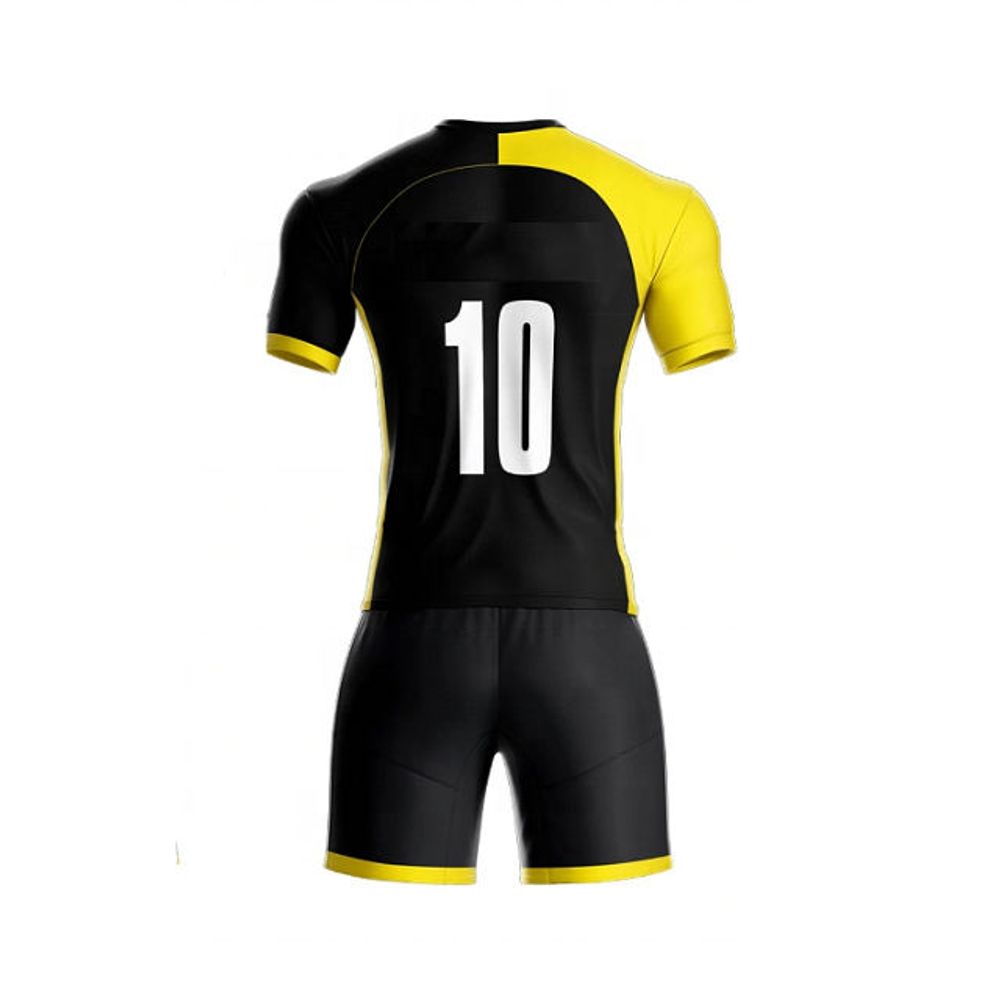 sublimated football kit in black and yellow lightning bolt, additional view 3, manufactured by Abeeha Leather Industry