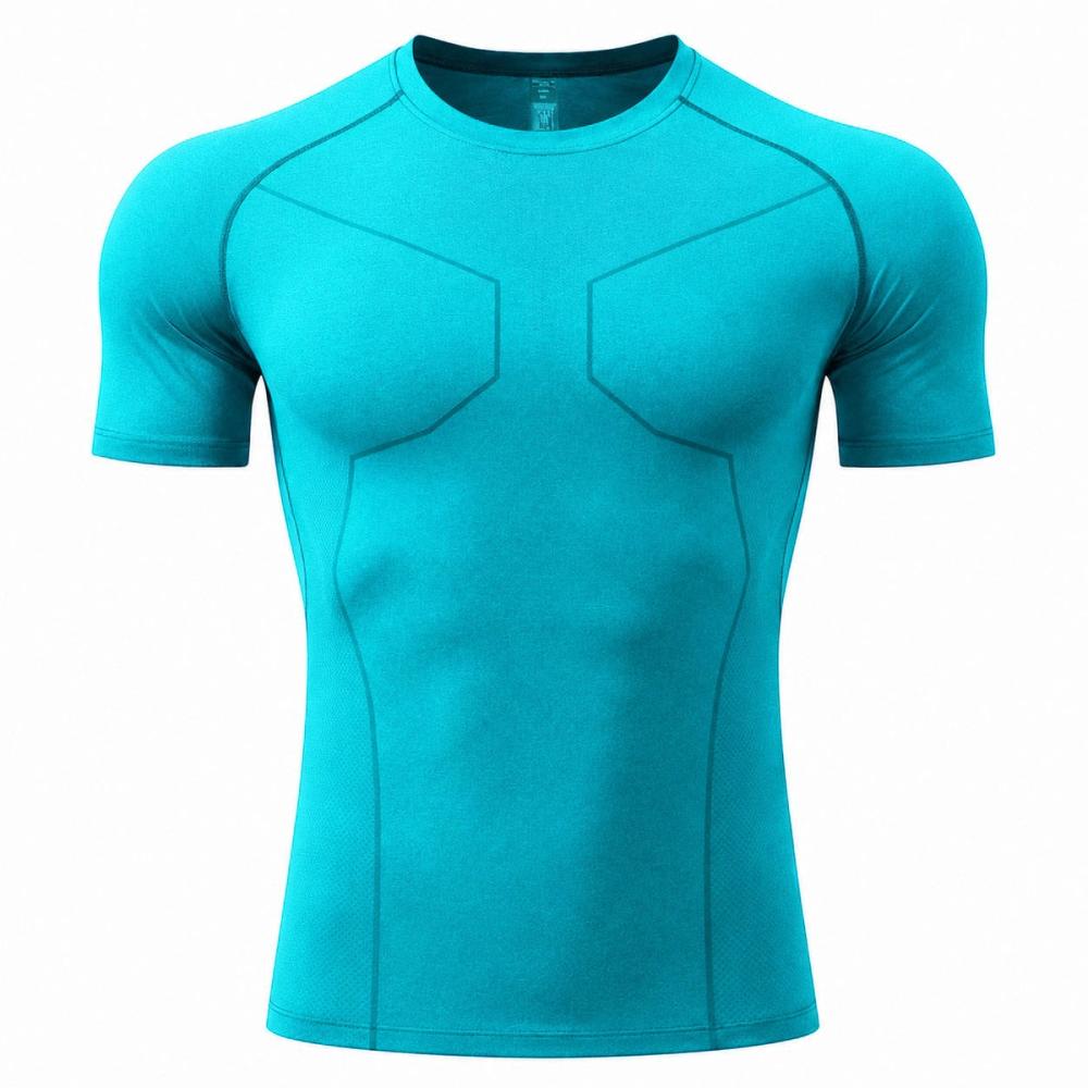 men's compression tee in teal, additional view 2, manufactured by Abeeha Leather Industry