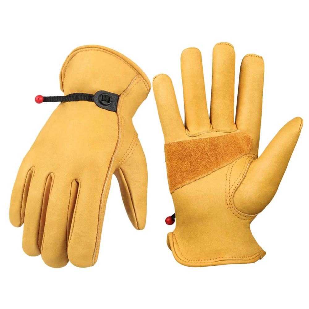 driver gloves in golden grain leather with a diagonal palm patch, additional view 2, manufactured by Abeeha Leather Industry