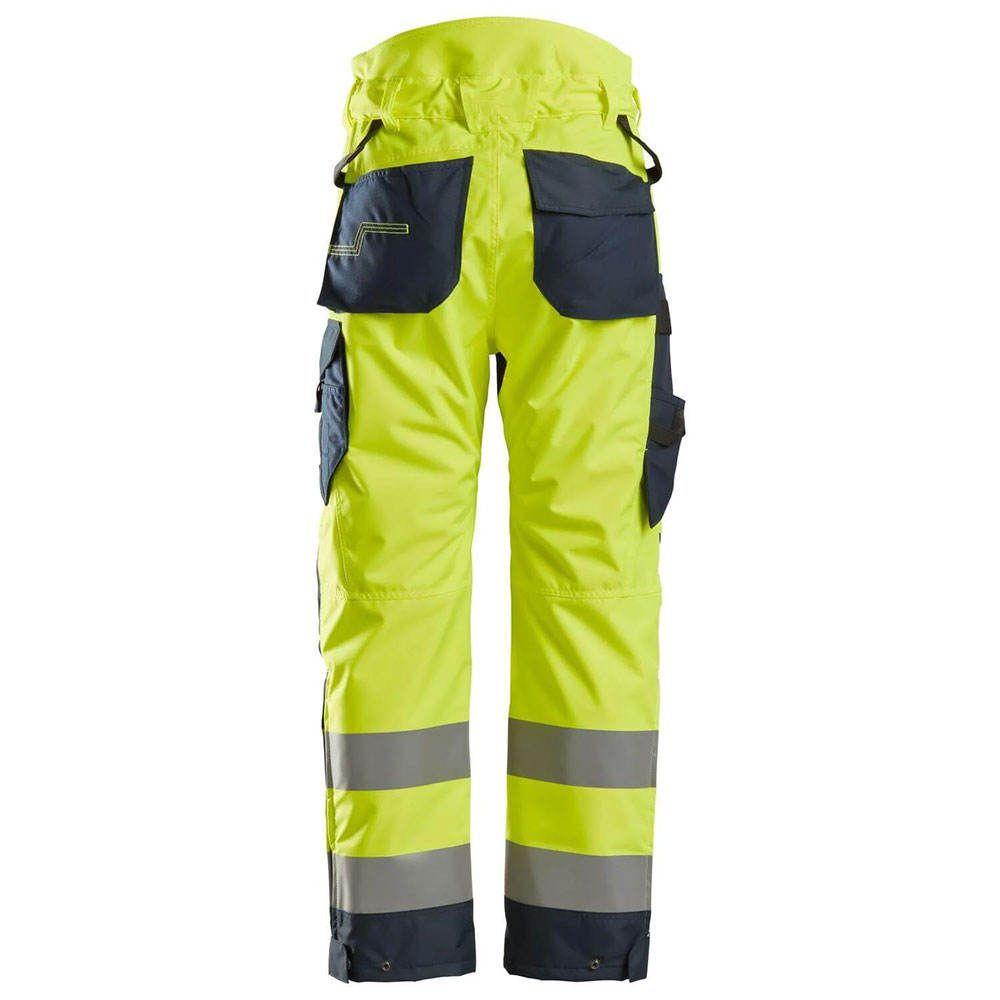 hi-vis work trousers in yellow and navy with reinforced knees, additional view 2, manufactured by Abeeha Leather Industry