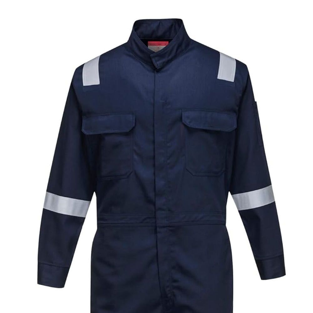FR coverall in navy with reflective tape, additional view 3, manufactured by Abeeha Leather Industry