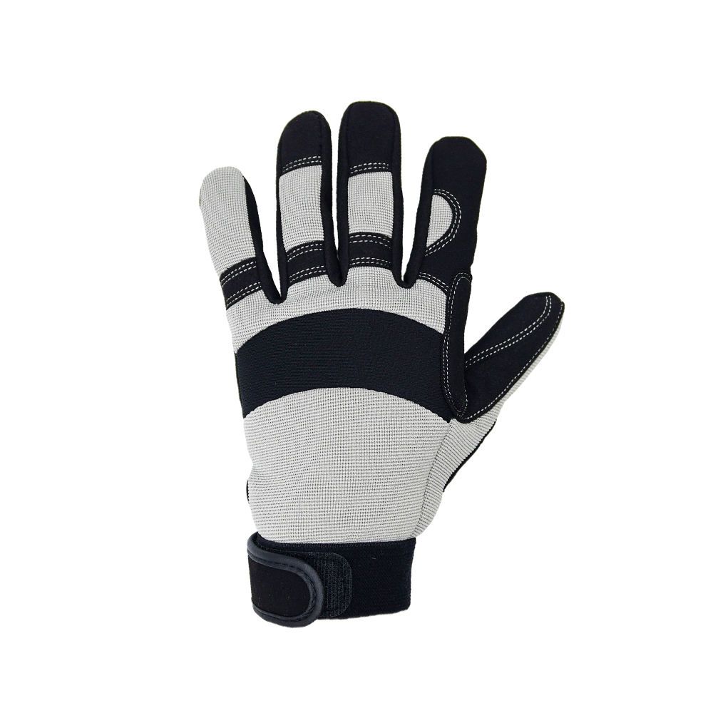 mechanic gloves in grey and black synthetic, additional view 2, manufactured by Abeeha Leather Industry