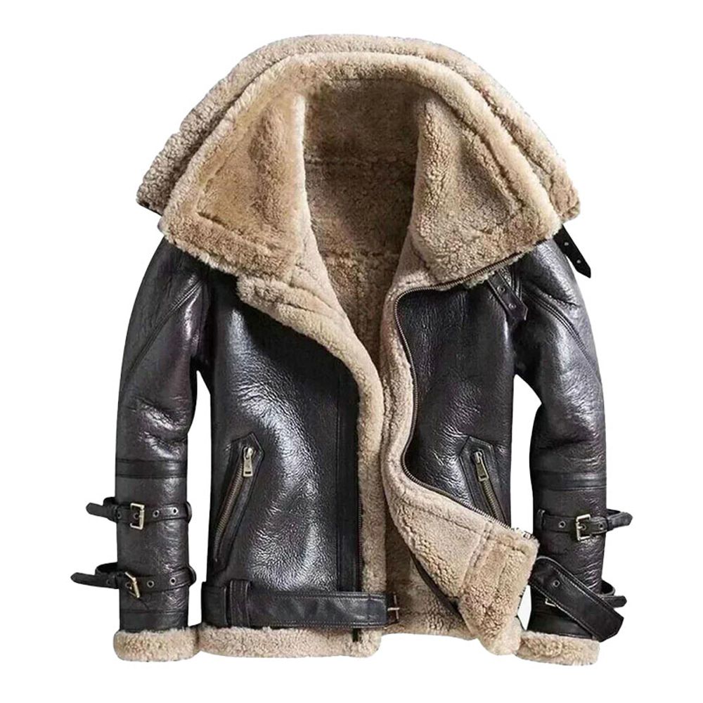 women's shearling-lined leather coat in brown and tan, additional view 4, manufactured by Abeeha Leather Industry