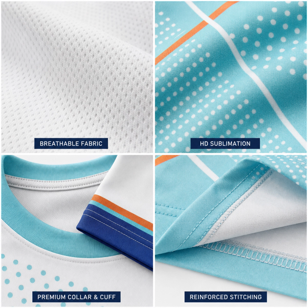 women's sublimated football jersey in teal and white, additional view 4, manufactured by Abeeha Leather Industry