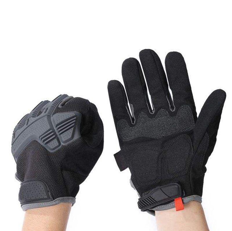 tactical impact mechanic gloves in grey and black synthetic with ridged guards, additional view 2, manufactured by Abeeha Leather Industry