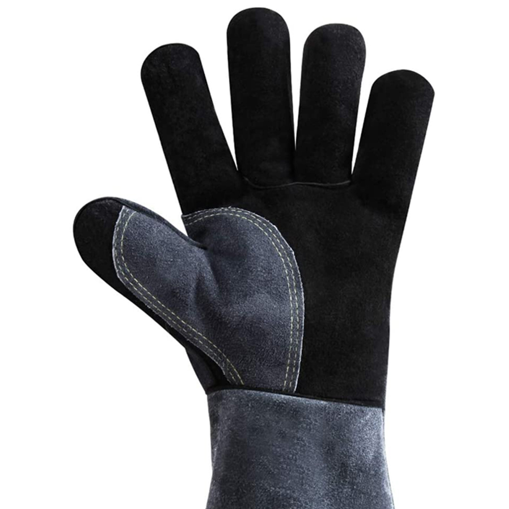 stick welding gauntlet gloves in charcoal split leather with a black palm, additional view 4, manufactured by Abeeha Leather Industry