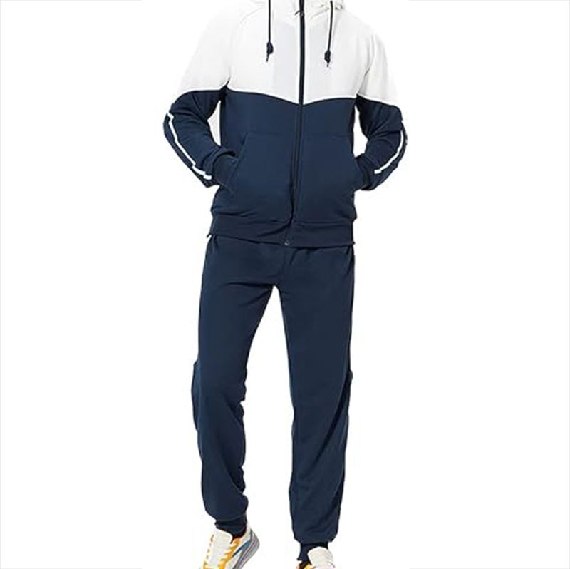 two-piece hooded tracksuit in navy and white, additional view 3, manufactured by Abeeha Leather Industry