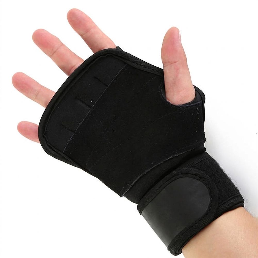 fitness training gloves in black with a white-striped wrist wrap, additional view 2, manufactured by Abeeha Leather Industry