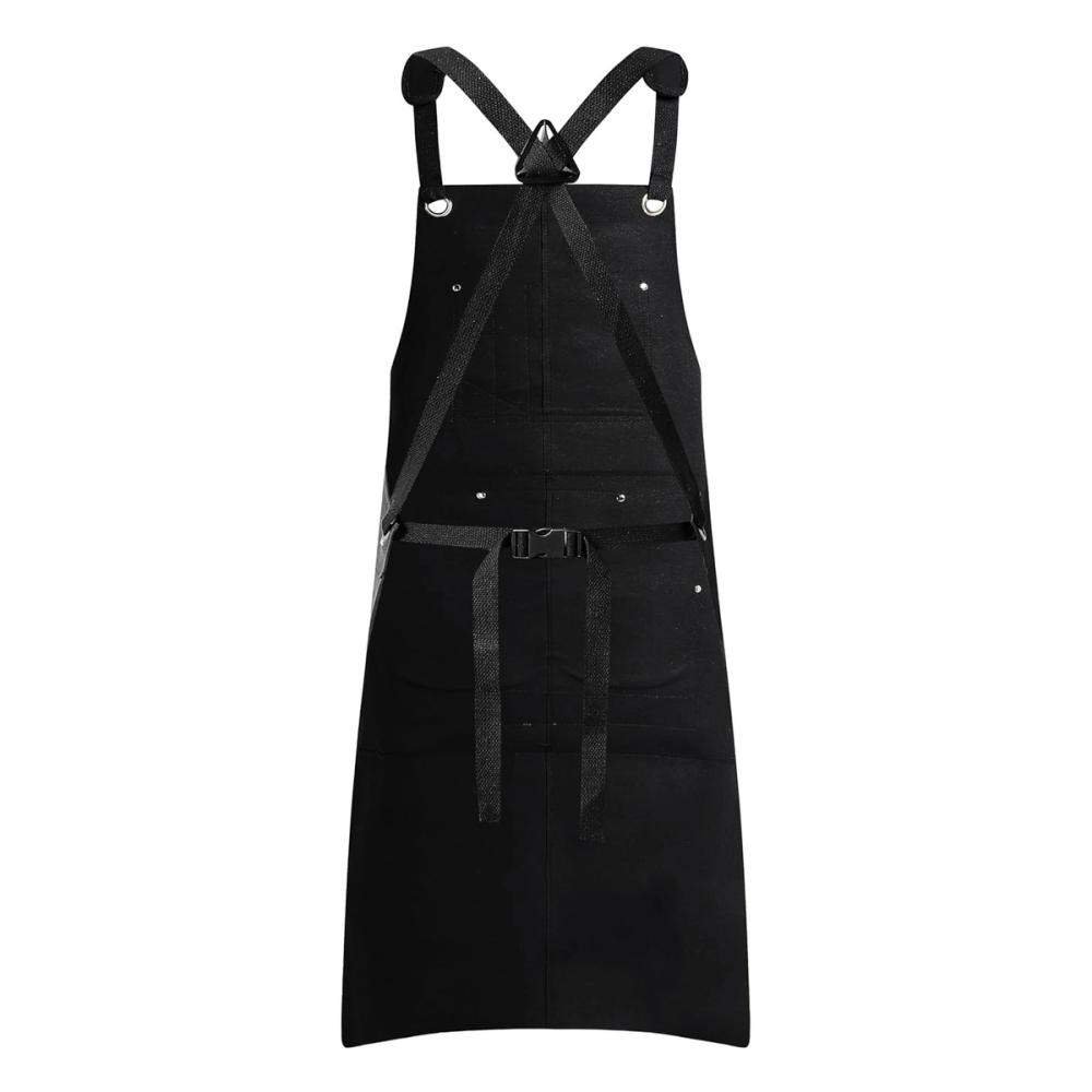 leather work apron in black with multiple tool pockets, additional view 2, manufactured by Abeeha Leather Industry
