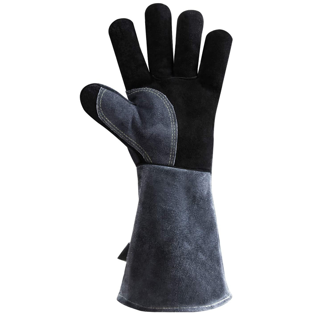stick welding gauntlet gloves in charcoal split leather with a black palm, additional view 2, manufactured by Abeeha Leather Industry
