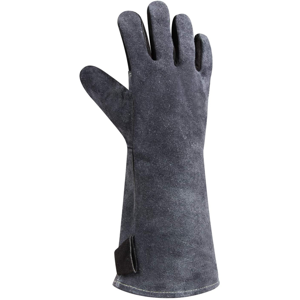 stick welding gauntlet gloves in charcoal split leather with a black palm, additional view 3, manufactured by Abeeha Leather Industry