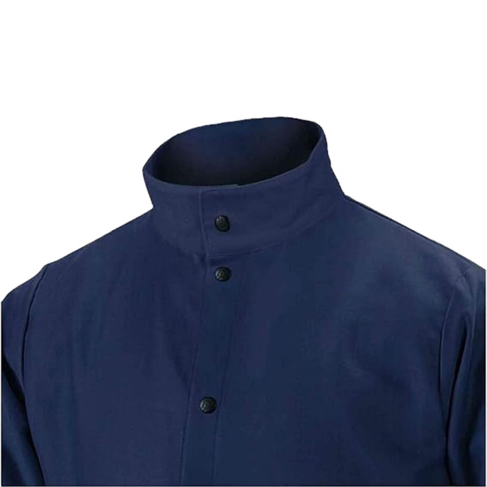 FR cotton welding jacket in navy, additional view 3, manufactured by Abeeha Leather Industry