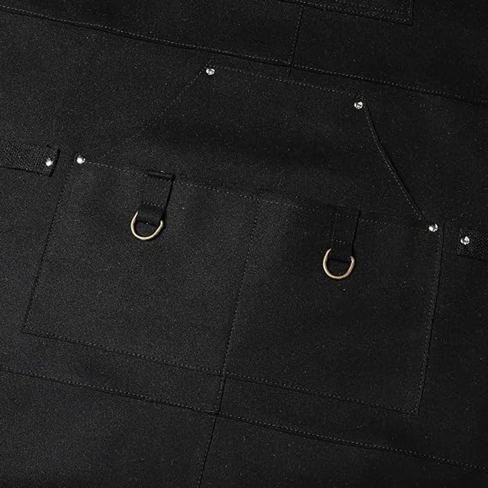 leather work apron in black with multiple tool pockets, additional view 3, manufactured by Abeeha Leather Industry