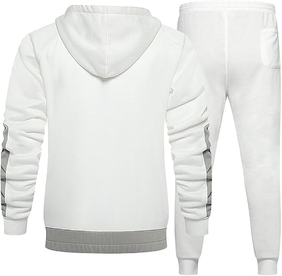 two-piece hooded tracksuit in white and grey, additional view 2, manufactured by Abeeha Leather Industry