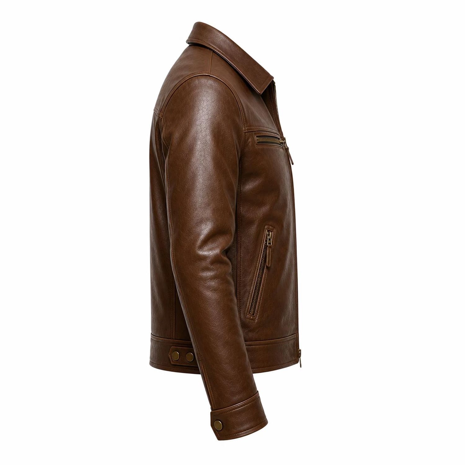 men's leather jacket in brown with zip pockets, additional view 4, manufactured by Abeeha Leather Industry