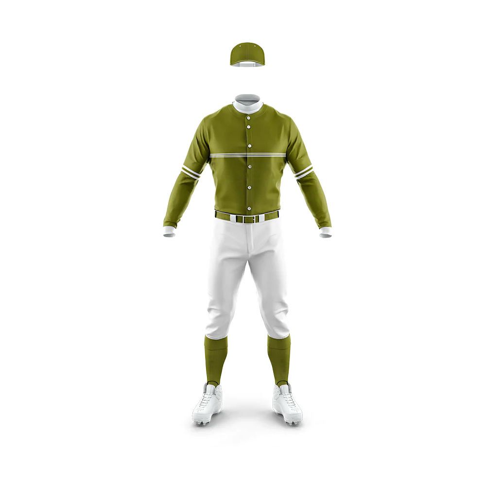 sublimated baseball uniform in olive and white, additional view 2, manufactured by Abeeha Leather Industry
