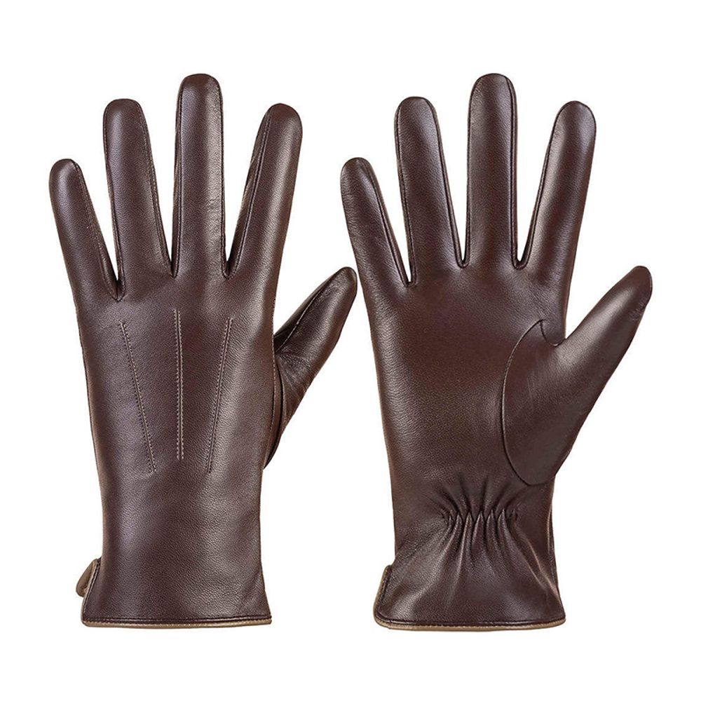 men's leather dress gloves in brown, front view, manufactured by Abeeha Leather Industry