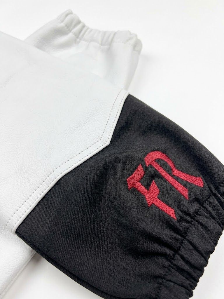 FR fabric arm sleeves in black and blue, additional view 6, manufactured by Abeeha Leather Industry