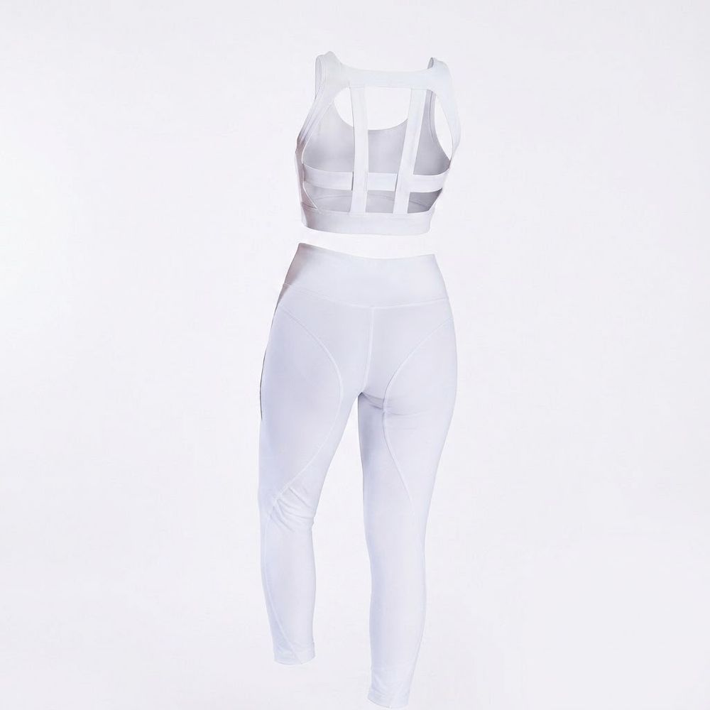 women's sports bra and legging set in white, additional view 2, manufactured by Abeeha Leather Industry