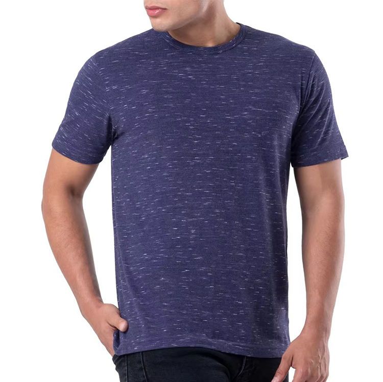men's heathered crew tee in navy, additional view 3, manufactured by Abeeha Leather Industry