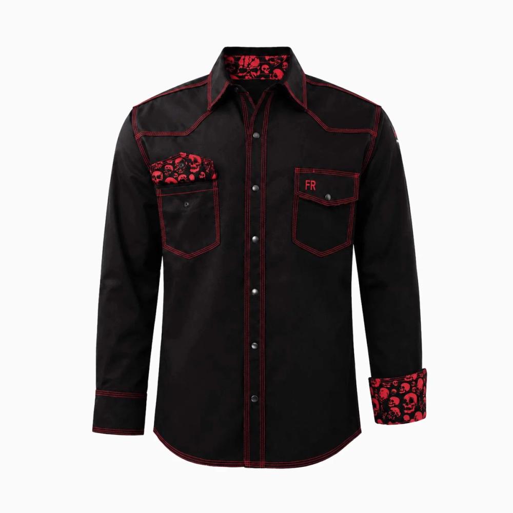 women's FR shirt in pink with a camo-print contrast lining, front view, manufactured by Abeeha Leather Industry