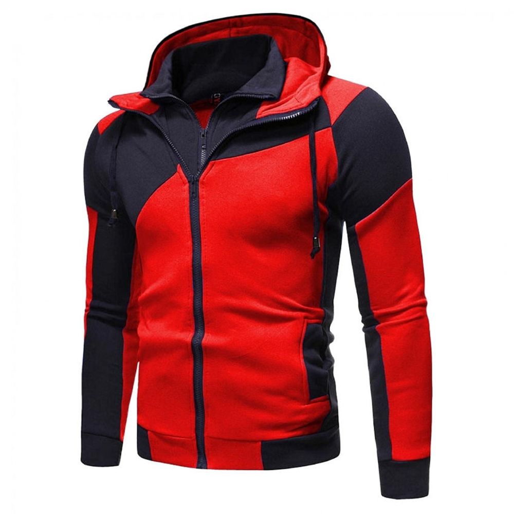 two-piece hooded tracksuit in red and black, additional view 2, manufactured by Abeeha Leather Industry