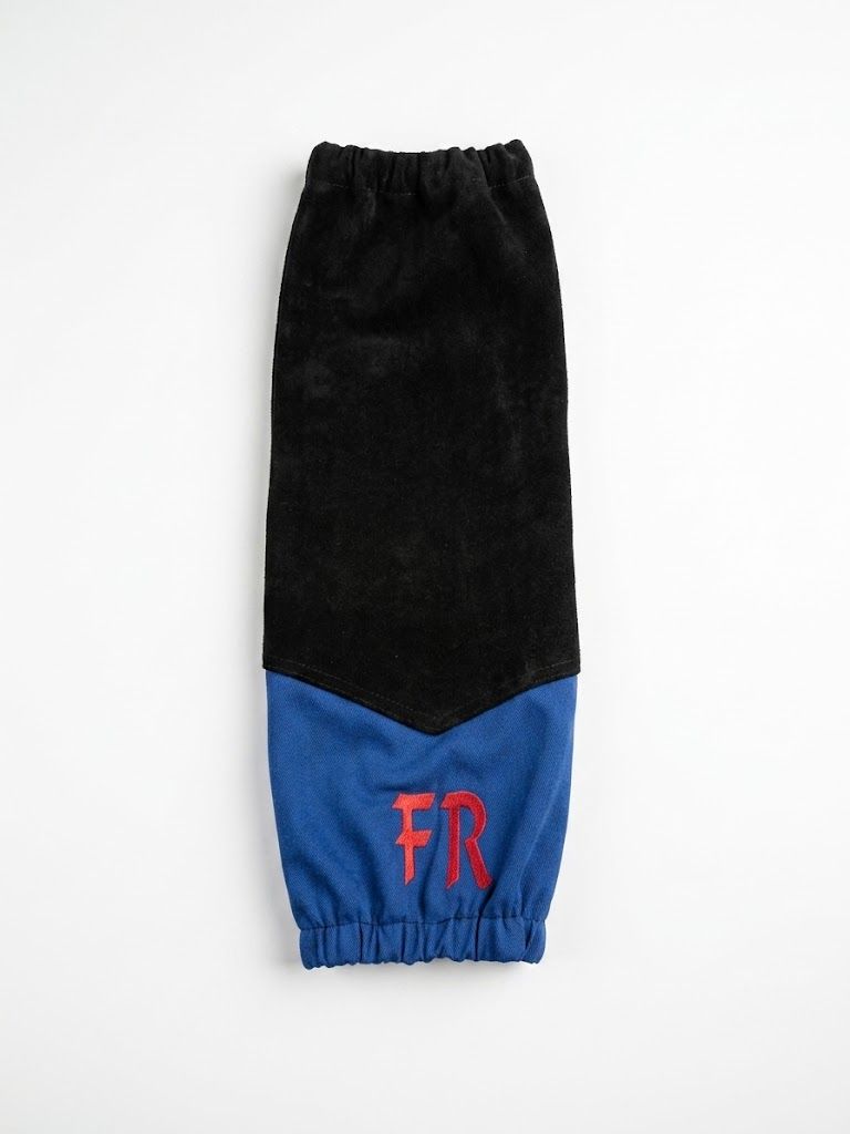 FR fabric arm sleeves in black and blue, additional view 3, manufactured by Abeeha Leather Industry
