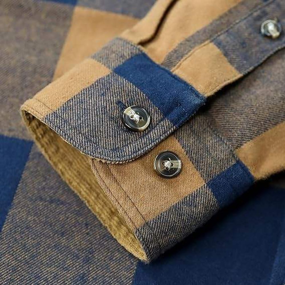 flannel shirt in navy and tan buffalo plaid, additional view 4, manufactured by Abeeha Leather Industry