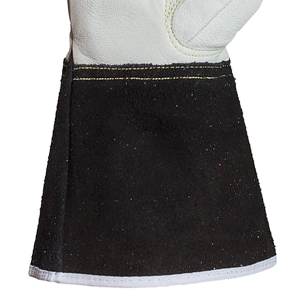 TIG welding gloves in white grain leather with a black split-leather cuff, additional view 4, manufactured by Abeeha Leather Industry