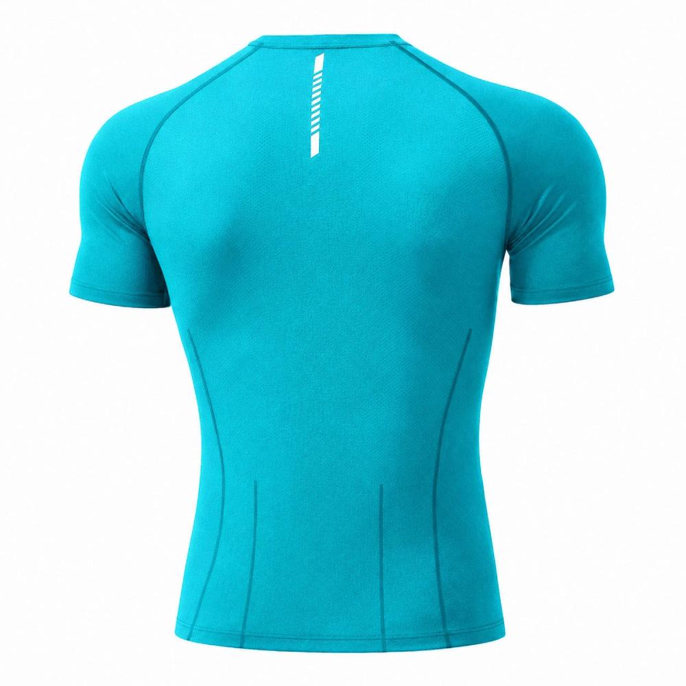 men's compression tee in teal, additional view 3, manufactured by Abeeha Leather Industry