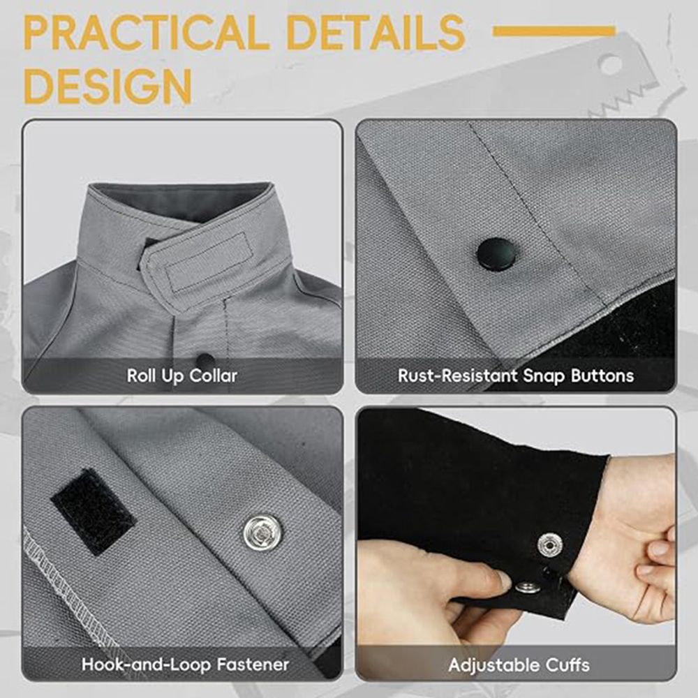 welding jacket in black leather with a storm collar, additional view 3, manufactured by Abeeha Leather Industry