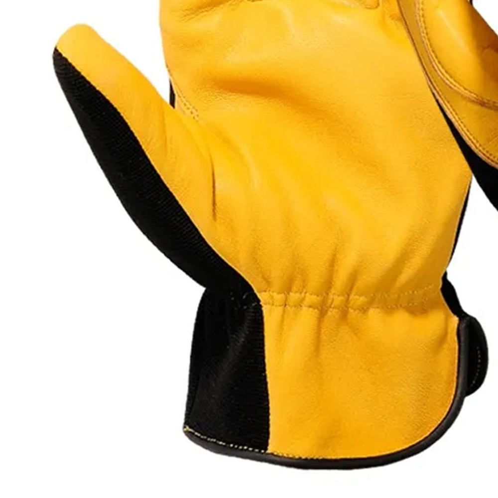 mechanic gloves in yellow leather-look with a black TPR knuckle guard, additional view 4, manufactured by Abeeha Leather Industry