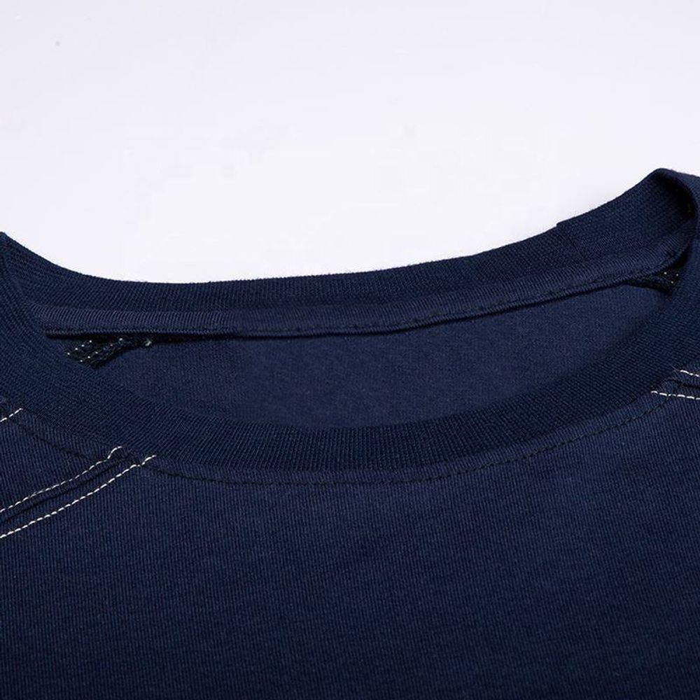 FR crew-neck long-sleeve tee in navy, additional view 4, manufactured by Abeeha Leather Industry
