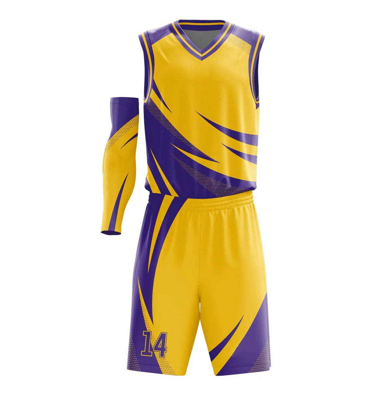 basketball uniform in orange to red gradient, front view, manufactured by Abeeha Leather Industry