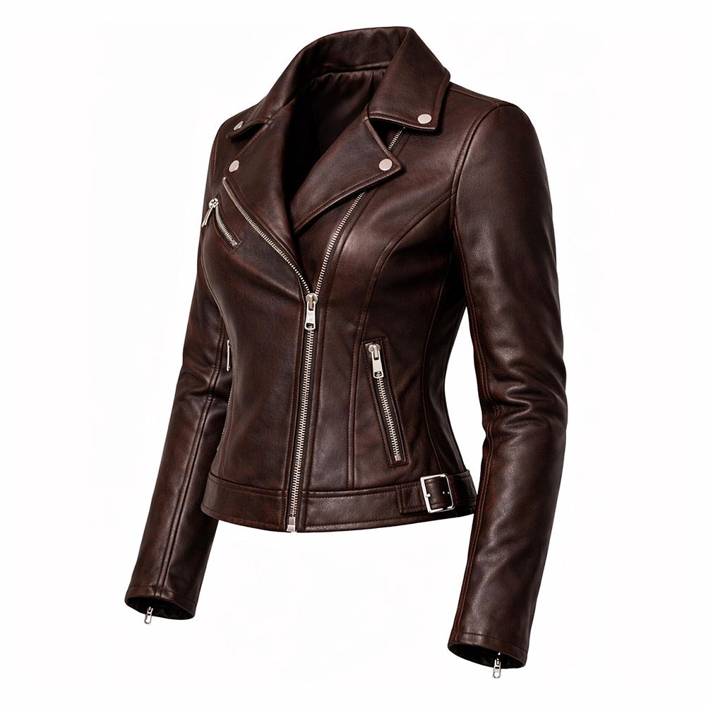 women's leather biker jacket in black, additional view 6, manufactured by Abeeha Leather Industry