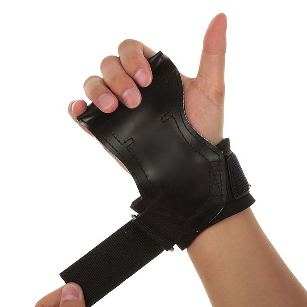 fitness training gloves in black with a wrap-around wrist strap, front view, manufactured by Abeeha Leather Industry