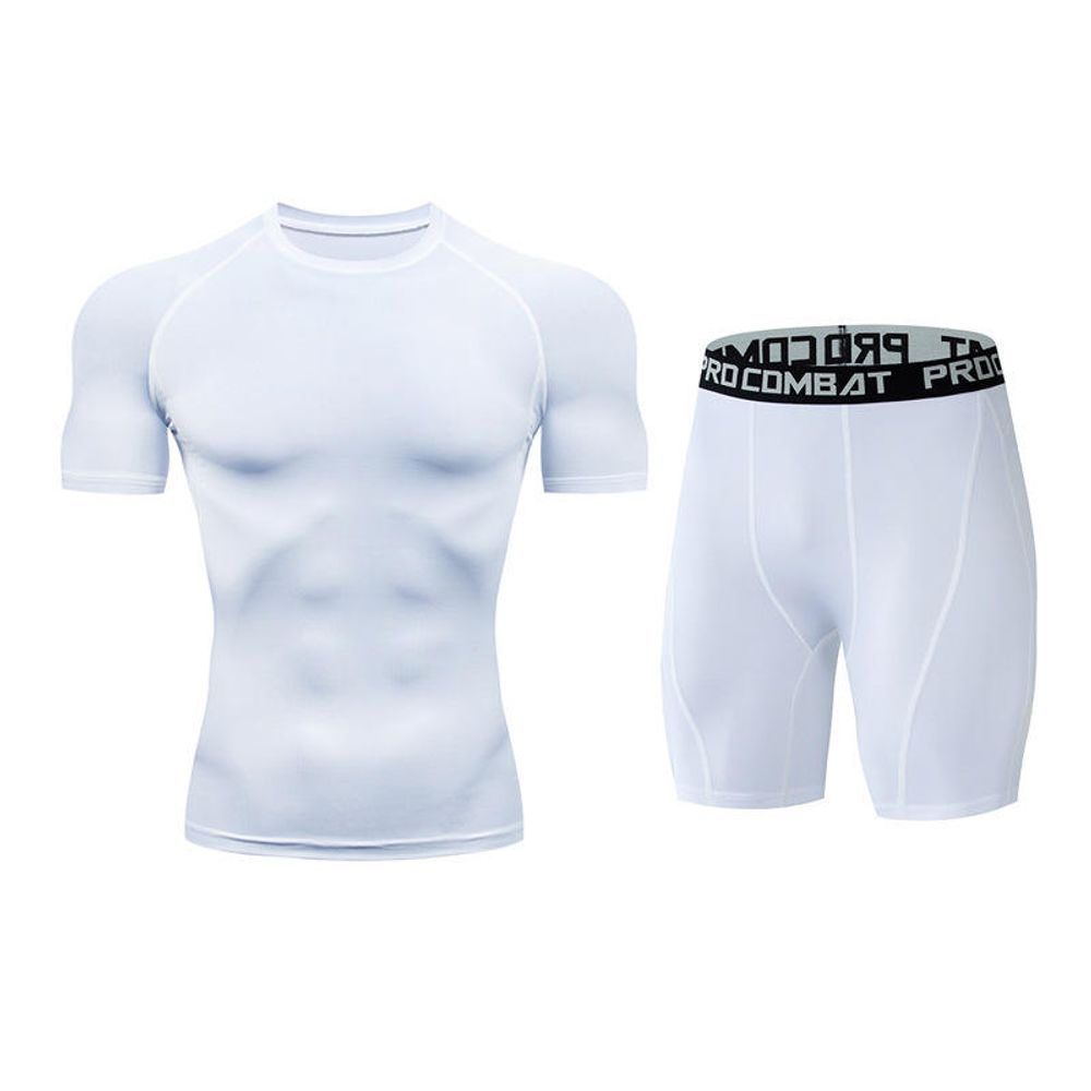men's compression tee and shorts set in black, additional view 3, manufactured by Abeeha Leather Industry