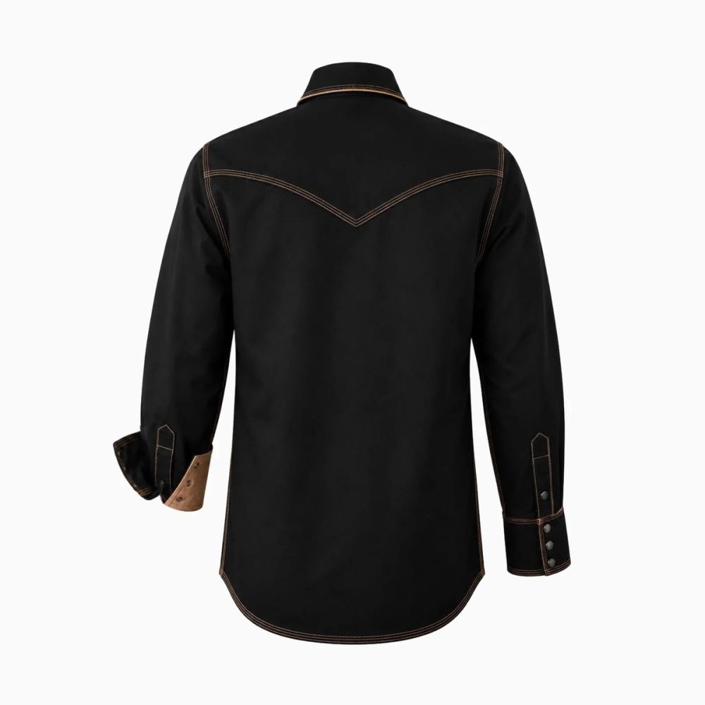 men's FR shirt in black with a tan contrast lining, additional view 2, manufactured by Abeeha Leather Industry