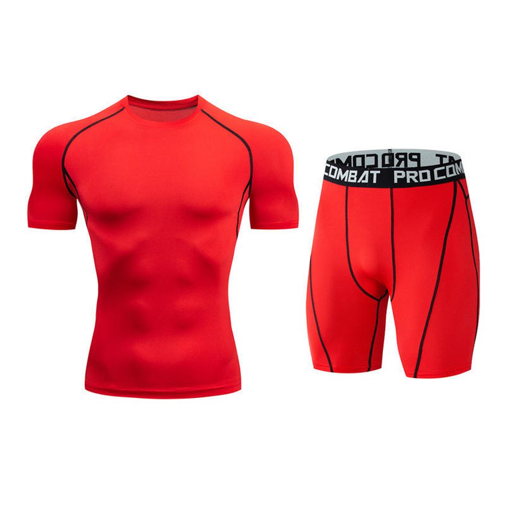 men's compression tee and shorts set in black, additional view 4, manufactured by Abeeha Leather Industry