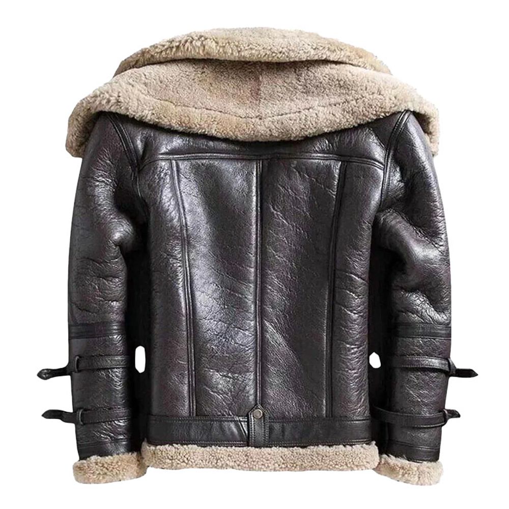 women's shearling-lined leather coat in brown and tan, additional view 3, manufactured by Abeeha Leather Industry
