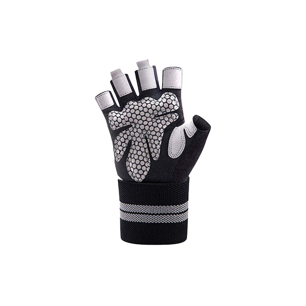 cycling gloves in grey with a silicone grip palm, additional view 2, manufactured by Abeeha Leather Industry