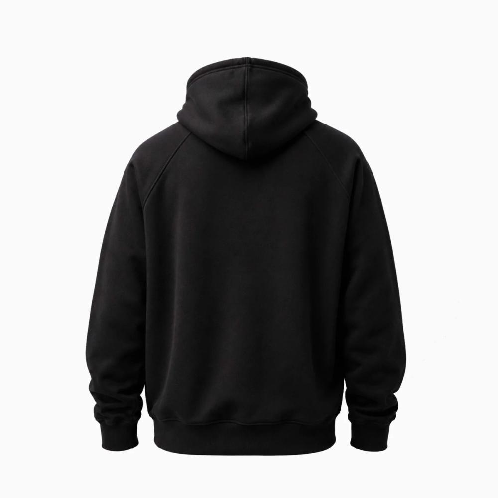 pullover hoodie in black with a red hood lining, additional view 2, manufactured by Abeeha Leather Industry