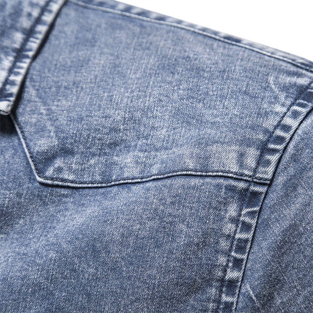 denim work shirt in light wash, additional view 3, manufactured by Abeeha Leather Industry