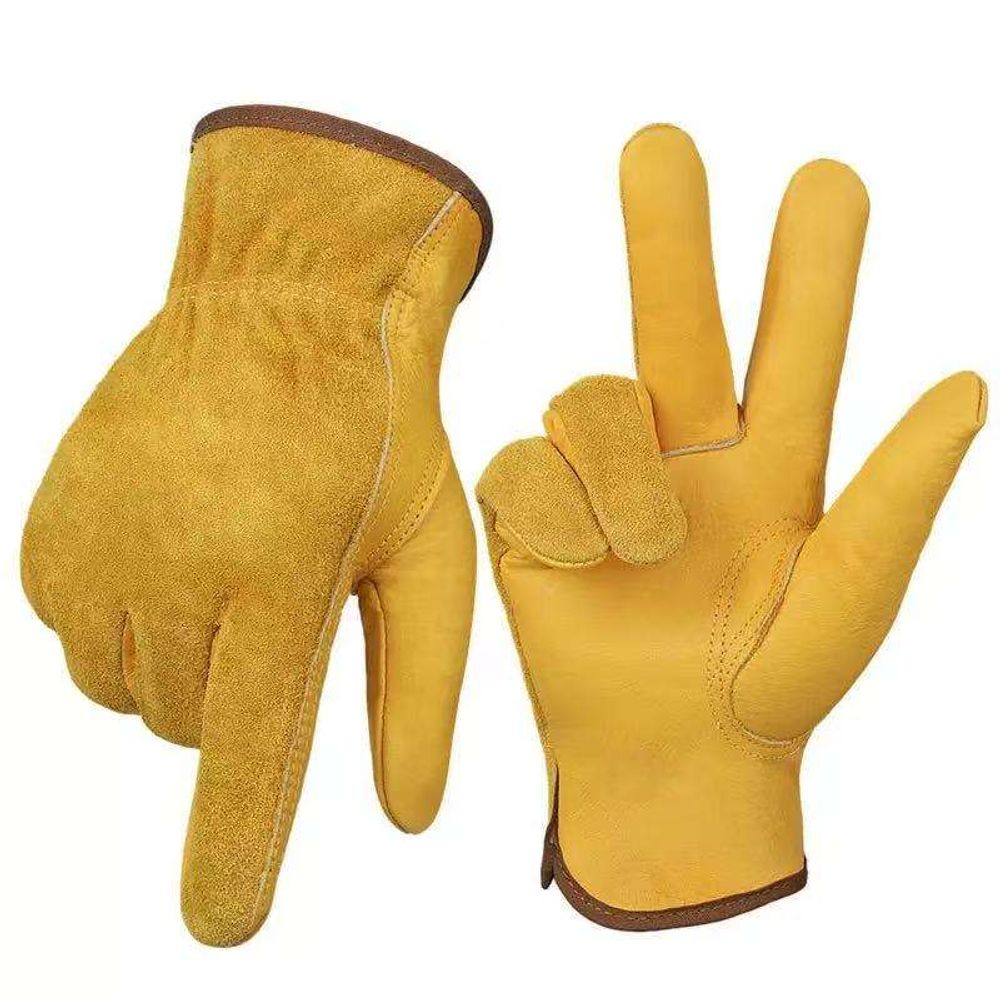 driver gloves in gold grain leather with green edge trim, additional view 2, manufactured by Abeeha Leather Industry