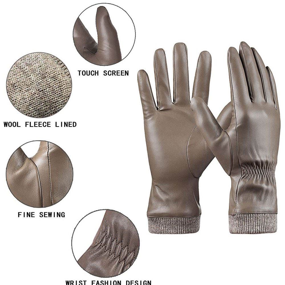women's leather gloves in taupe with a ribbed knit cuff, additional view 3, manufactured by Abeeha Leather Industry